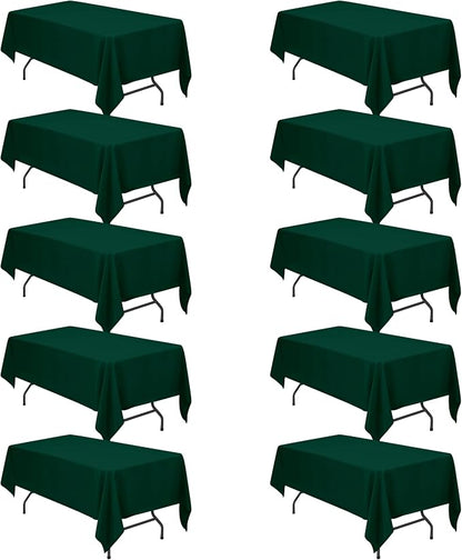 BRILLMAX 10 Pack Hunter Green Tablecloths 60x102 in for 6ft Rectangle Table | 150 GSM Polyester Fabric, 15" Standard Drop, Water, Stain & Wrinkle Resistant Cloth Cover for Wedding Reception Banquet Party