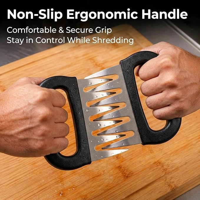Meat Claws for Shredding Pulled Pork, Stainless Steel Meat Shredder Claws with Black Handles, Bear Claws Meat Shredder Tool for Chicken, Brisket, Turkey, Roasts, BBQ Smoker Grill Accessories, 2 Pack