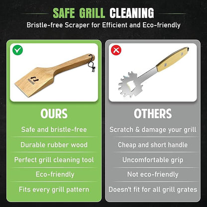 All-Natural Wooden Grill Scraper for BBQ Grilling 14"| Grill Cleaner, Wood Scraper, Grill Grate Cleaner, and BBQ Cleaner | Bristle Free BBQ Scraper for Grill Cleaning | Eco Friendly
