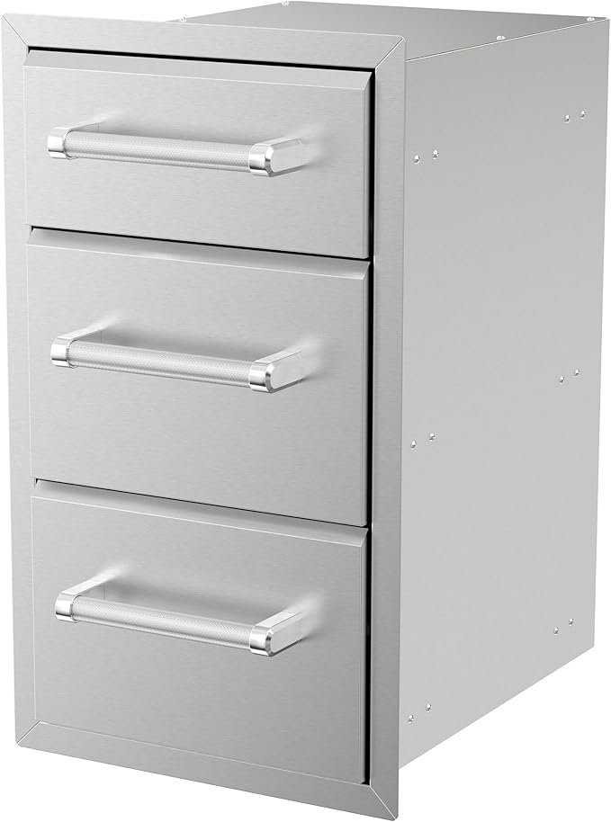 SPIRE Stainless Steel Built-in Vertical Triple Drawers, 6" H + 10" H + 10" H, Perfect for Outdoor Cooking & Kitchens, BBQ, & Grill Islands, 780-0016C