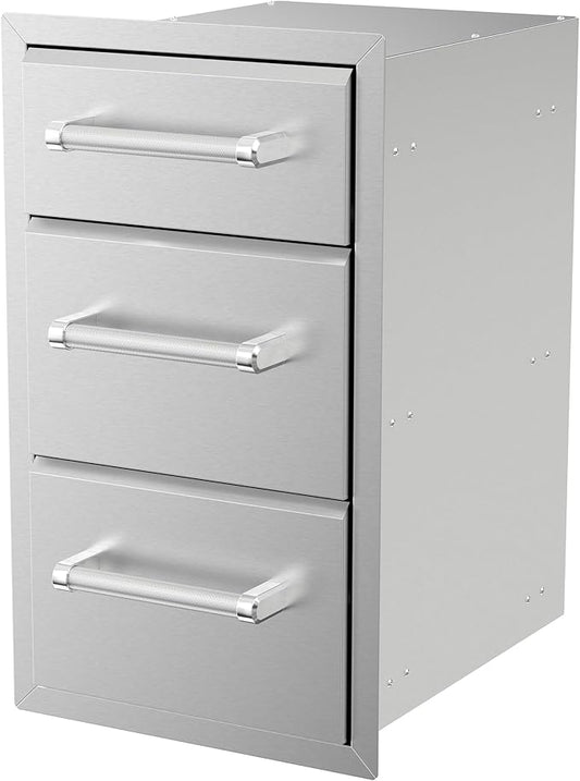 SPIRE Stainless Steel Built-in Vertical Triple Drawers, 6" H + 10" H + 10" H, Perfect for Outdoor Cooking & Kitchens, BBQ, & Grill Islands, 780-0016C