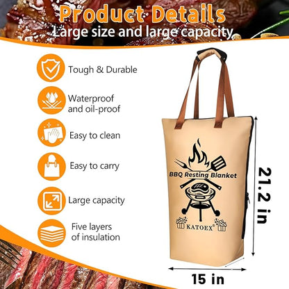 BBQ Blanket for Resting Meat, Smoking Meat Insulated Bag for Large Brisket/Turkey/Men Gifts, Upgrade Grilling Meat Insulated Resting Bag Made of Washable Oxford Cloth - Easy to Clean