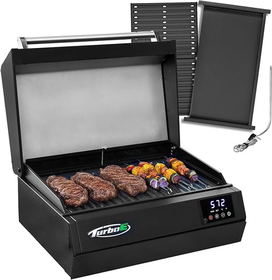 Turbo E Sport Compact Electric Grill, 1700W Infrared, Digital Display with Probe, Apartment Friendly
