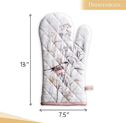 Maison d'Hermine Oven Gloves 100% Cotton Oven Mitt 7" x 13" with Loop Heat Resistant BBQ Cooking Gloves Baking Grilling Kitchen Hotel Home Farmhouse Spring Summer (Pack of 1, Meadow Florals - Brown)