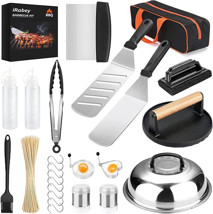 Blackstone Griddle Accessories & Burger Press, 122 PCS Griddle Grill Tools Set for Blackstone Stainless Steel Grill BBQ Spatula Utensils Set with Storage Bag