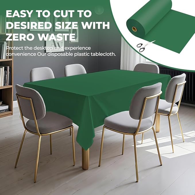 54 Inch X 300 Feet Plastic Table Cover Roll Premium Disposable Plastic Tablecloth for All Type/Shape Tables | Picnic, Party, Banquet, Birthdays, Weddings (Green, 54 Inch X 300 Feet)