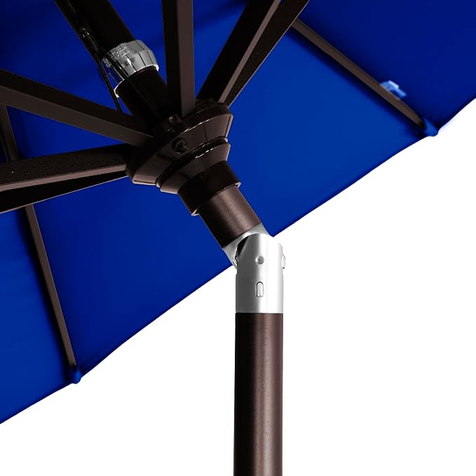 California Umbrella 12-Year-Non-Fading, 9Ft Premium Sunbrella Patio Umbrella, Hand-Crank, Button-Tilt, Bronze Frame, True Blue Fabric
