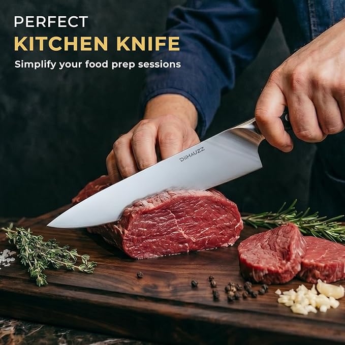 DiiHAUZZ Chef Knife, 8 Inch Ultra Sharp Kitchen Knife, Professional High Carbon Steel Chefs Knife with Full-Tang Ergonomic Handle for Kitchen, Gift Box for Fathers Day Gift