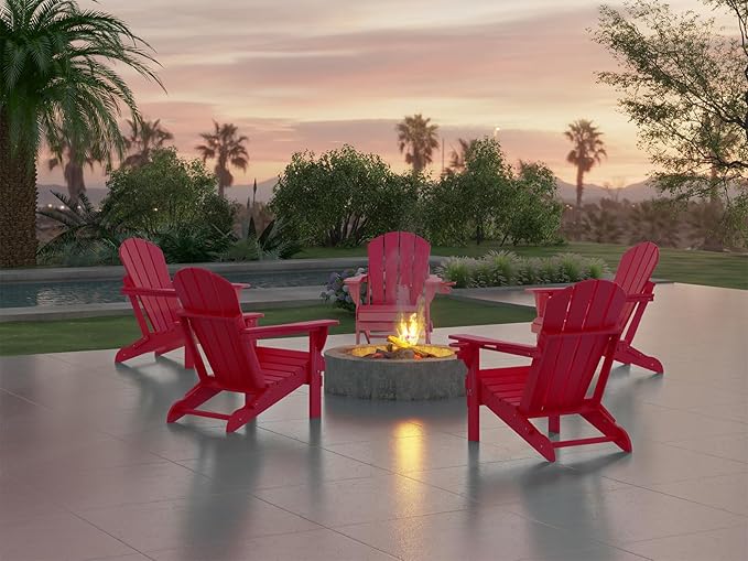 Ciokea Folding Adirondack Chair 2 Pack, Patio Adirondack Chair Weather Resistant, Plastic Fire Pit Chair with Cup Holder, Lawn Chair for Outdoor Porch Garden Backyard Deck (Red)