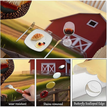 Swono Tablecloth Rooster, Sunrise Rooster Hen Farm Fence Table Cloth for Kitchen Dining Tabletop Decoration Parties Weddings Buffets, 52 X 70 Inch Rectangle Tablecloth