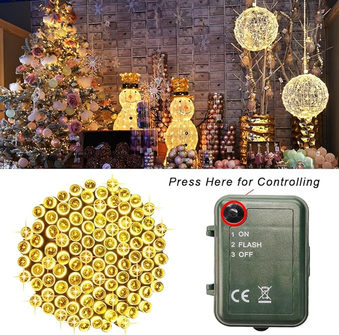 Pooqla 2 Pack Battery Powered String Lights, Total 66.6 FT 200 LED Christmas String Lights Indoor Outdoor Decoration, Twinkle Fairy Light for Classroom Dorm Bedroom Xmas Tree Party Decor, Warm White