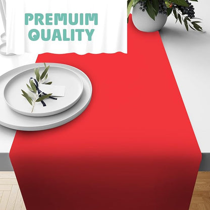 Red Table Runner – 14" X 110' Premium Plastic Longtable Runners with Cutter Box - Cut to Size - Decorative Rectangle Table Runners - Smooth Table Cloth - Disposable Table Cloths for Parties, Weddings.