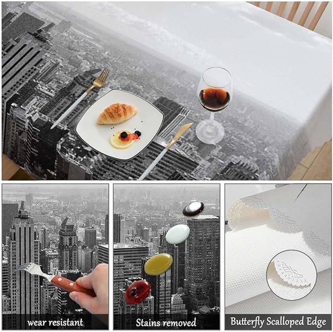 Swono New York Cityscape Tablecloths Grey Kitchen Dinning Tabletop Decoration, New York Polyester Table Cover for Indoor Outdoor Picnic Parties 50x72 Inch Tablecloth, Gray