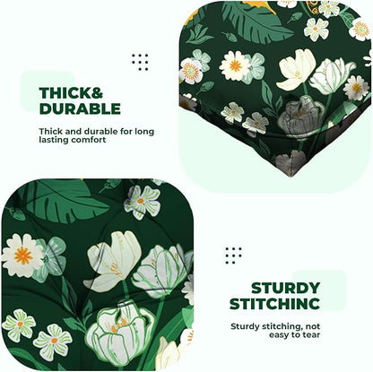 DANGHOOGY Wicker Chair Cushions, Waterproof Outdoor Loveseat Cushions for Patio Furniture, Tufted Wicker Furniture Cushions, 1 Loveseat and 2 U-Shaped Cushions (Green Floral)