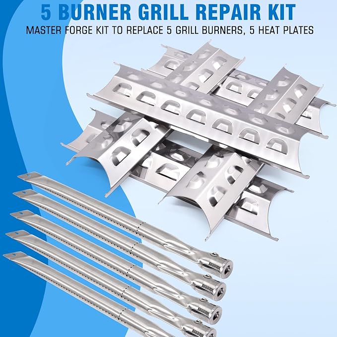 Grill Replacement Parts for Master Forge 3218LTN L3218 2518-3 3218LT 3218LTM, Kenmore 148.16156211 148.16156210 148.20126510 Gas Grill Models, BBQ Grill Burner Tube, Heat Shield Tent Plate