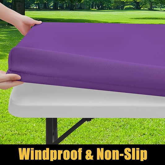 Smiry Rectangle Picnic Table Cloth, Waterproof Elastic Fitted Tablecloths for 6 Foot Tables, Washable Polyester Table Cover for Camping, Indoor and Outdoor (Purple, 30"x72")