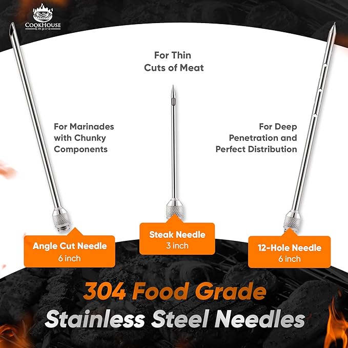 Meat Injectors for Smoking - Stainless Steel Marinade Injector Kit with Case and Window for BBQ, Grilling - 3 Syringe Needles for Injection of Flavor, Sauce - Food Injector for Turkey, Beef, Brisket