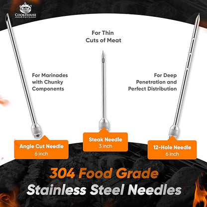 Meat Injectors for Smoking - Stainless Steel Marinade Injector Kit with Case and Window for BBQ, Grilling - 3 Syringe Needles for Injection of Flavor, Sauce - Food Injector for Turkey, Beef, Brisket
