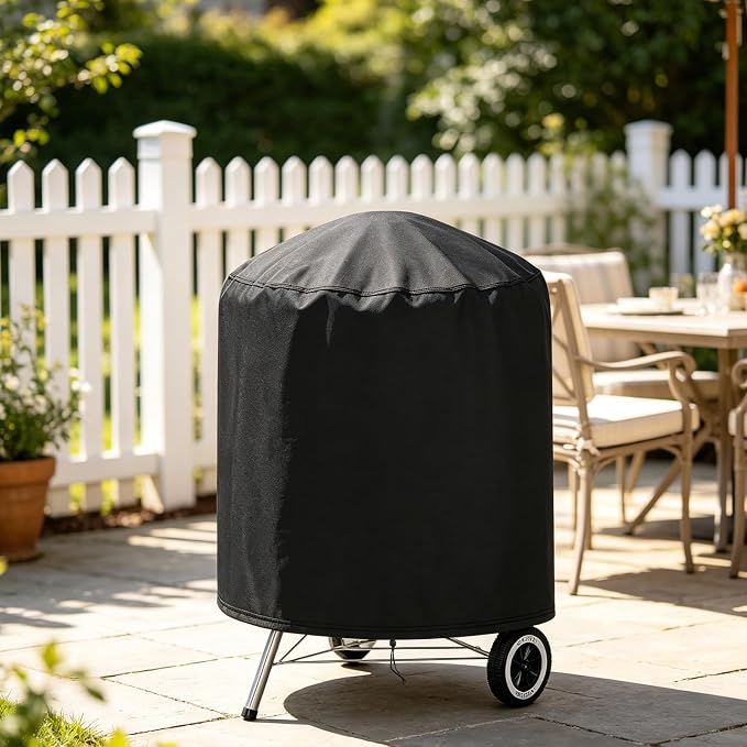 Round BBQ Grill Cover for Weber 22" and Most Kettle Charcoal Grill | Windproof,Waterproof,Tear Resistant,UV Protection,30" Dia x 38" H