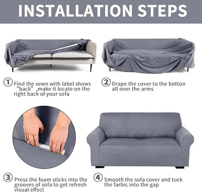 Peryiter 3 Pcs Couch and Loveseat Sofa Covers,Light Gray,Milk Silk | Armchair Covers for Living Room, Sofa Cushion Slipcover, Furniture Protector, Polyester and Spandex, Washable