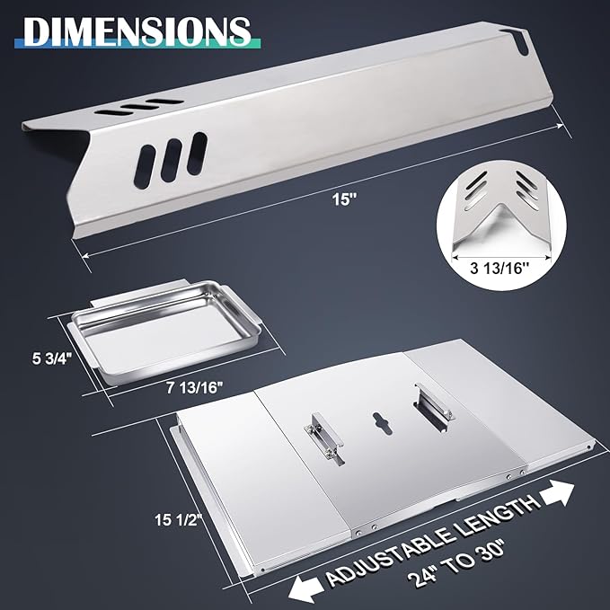 Hiorucet DGF493BNP Drip Pan Replacement Parts, Adjustable 24''-30'' Grease Tray & Heat Plate Tent for Dyna Glo DGF493BNP, DGF510SBP, DGF510SSP, Backyard Grill BY13-101-001-12, BY14-101-001-02.