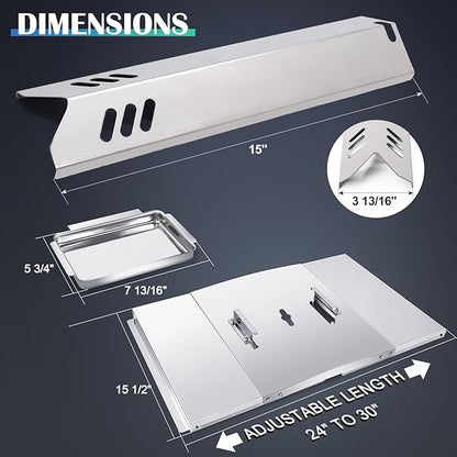 Hiorucet DGF493BNP Drip Pan Replacement Parts, Adjustable 24''-30'' Grease Tray & Heat Plate Tent for Dyna Glo DGF493BNP, DGF510SBP, DGF510SSP, Backyard Grill BY13-101-001-12, BY14-101-001-02.
