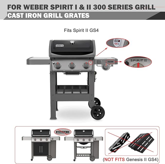 7638 Spirit Grill Grates Replacement for Weber Spirit II E-310 E-330 GS4 Grill Parts Weber Spirit E310 Grill Grate 300 Series 65906 Cooking Grids Weber Genesis Silver B C 1000 5000 Gold B C Part 17.5”