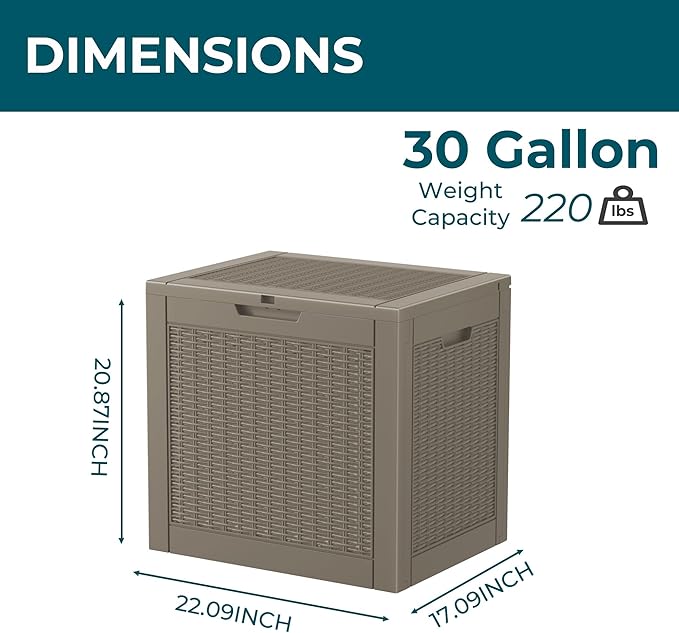 Resin Deck Box - 35 Gallon Lockable Outdoor Storage, Water-Resistant Indoor/Outdoor Bin for Package Delivery, Patio Cushions, Gardening Tools