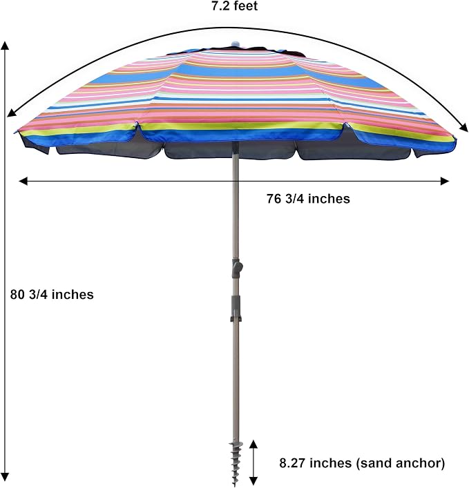 Blissun 7.2' Beach Umbrella with Sand Anchor, Outdoor Portable Beach Umbrella for Sand with Tilt Pole, Carry Bag, Air Vent