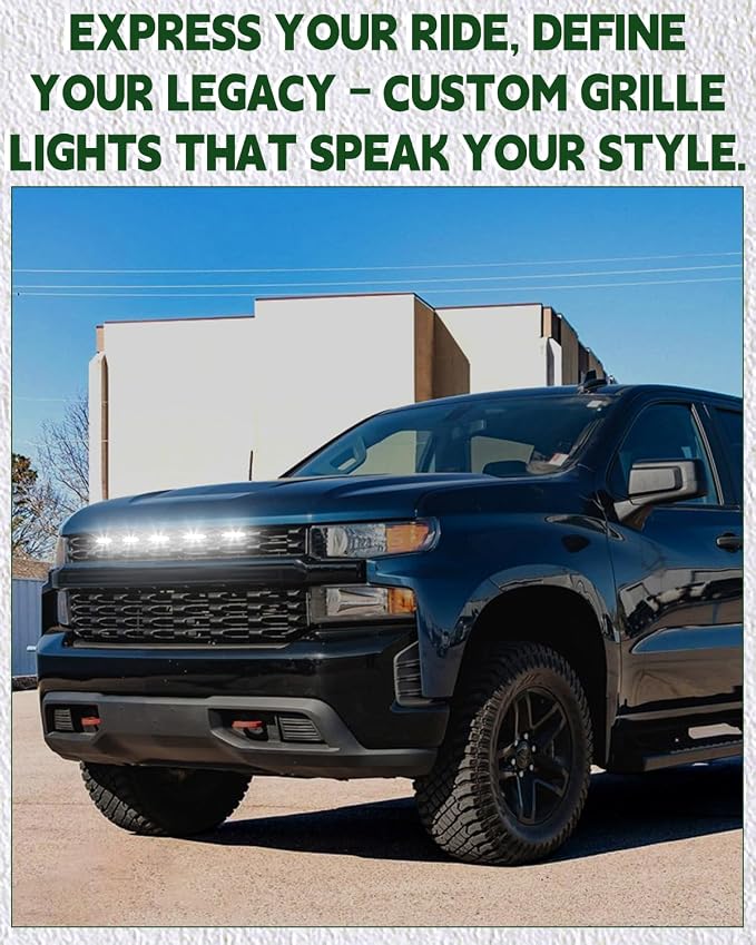 LED Grill Lights for 2019 2020 2021 Chevy Silverado Accessoreis | Clip On Front Grille Insert Light Bar Head Lamp Fits Silverado Trail Boss,WT,Custom Only