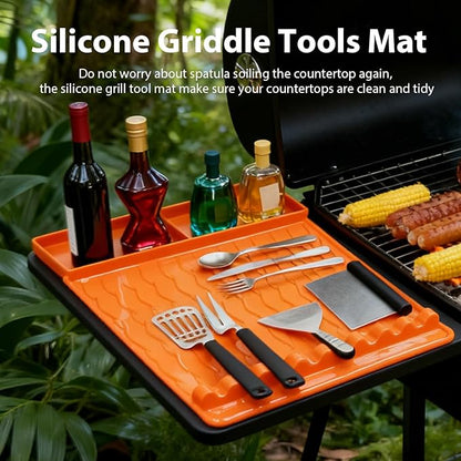 Jalopink Heat-Resistant Silicone Grill Mat Compatible with Blackstone, 15.75"x11.5" Non-Stick BBQ Grill Pad, Reusable Outdoor Spatula Mat for Griddle, Kitchen, Patio Accessories(Orange)