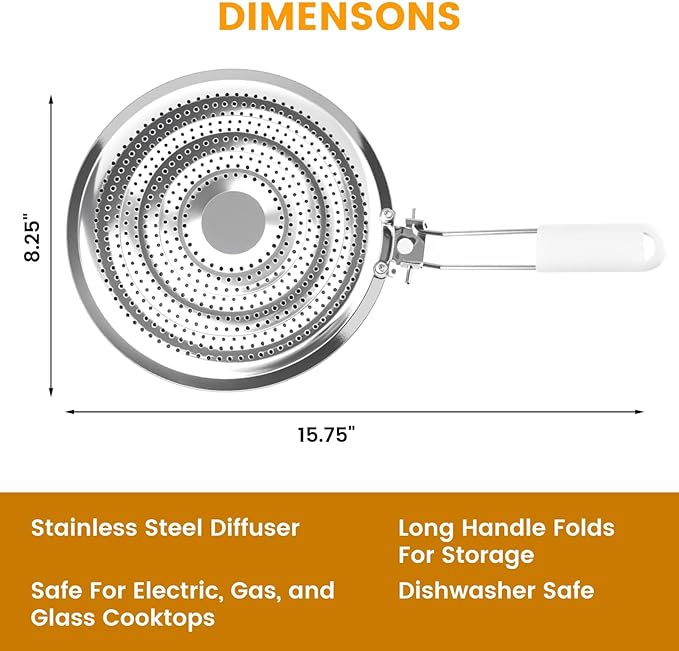 Heat Diffuser Plate for Stoves, Stainless Steel Flame Tamer & Simmer Ring for Even Heating, Prevents Scorching on Gas & Electric Cooktops