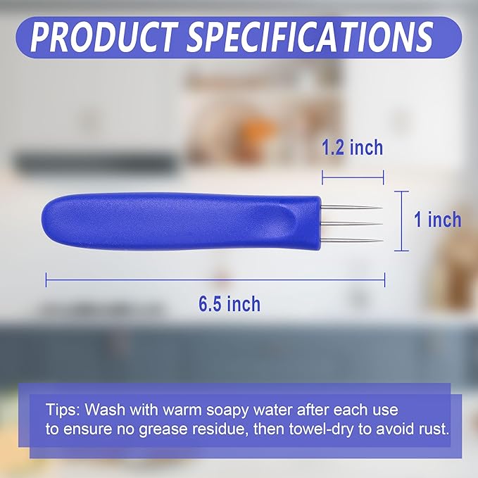 3-Prong Sausage Pricker Tool, 6.5 Inch Stainless Steel Meat Needle for Sausage Making, with Non-Slip Handle & Storage Case for Sausage Making