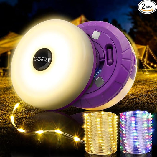 OGERY 2-Pack Camping String Lights 4 in 1, 32.8FT Quick Storage 8 Modes
