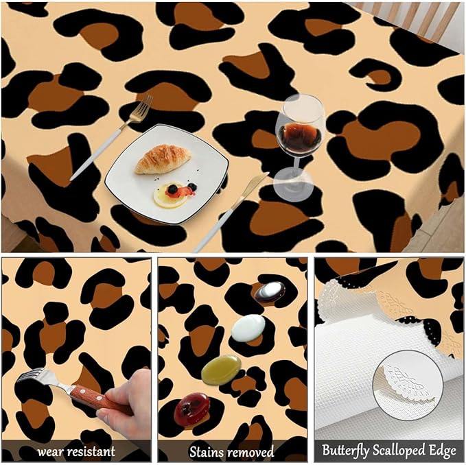 Swono Tablecloth Leopard, African Cheetah Skin Leopard Print Table Cloth for Kitchen Dining Tabletop Decoration Parties Weddings, 52 X 70 Inch Rectangle Brown Tablecloth