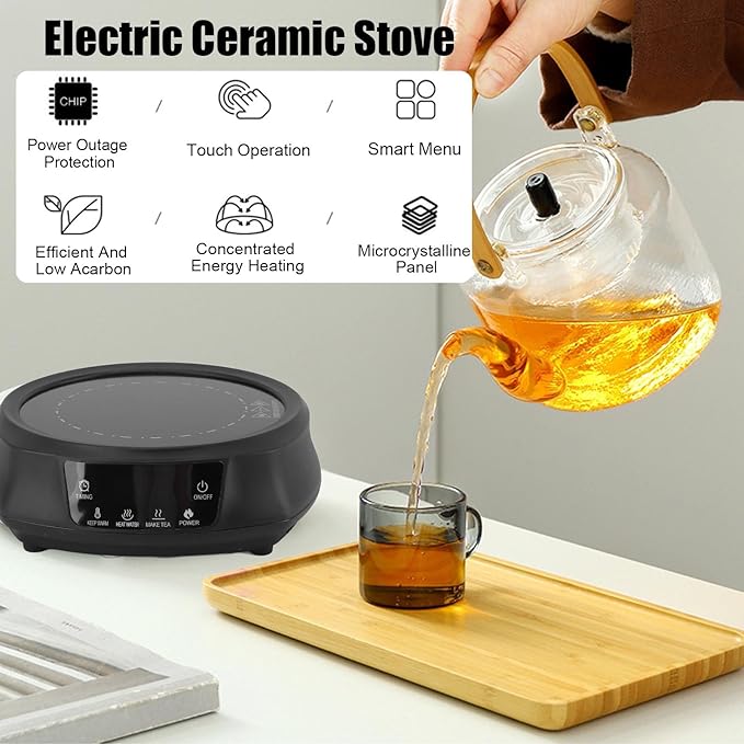 800w Electric Mini Stove Hot Plate, Portable Electric Ceramic Stove With Adjustable Power Levels Countertop Burners ElectricHot Plate For Boiling Water Making Tea And Coffee(black)