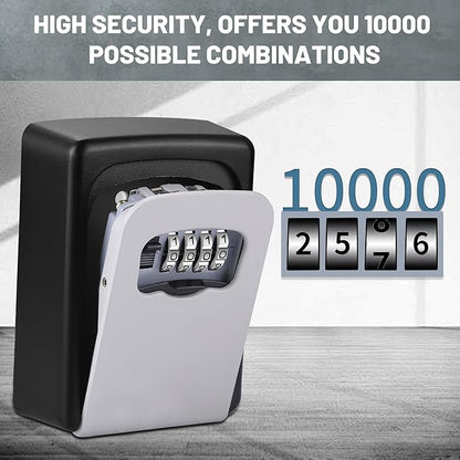 Key Lock Box Wall Mounted,4 Digit Combination Weatherproof Lockbox for Outside House,5 Keys Large Capacity Lockbox,Key Safe Security Storage Lock Box with Resettable Code for Indoor Outdoor Garage