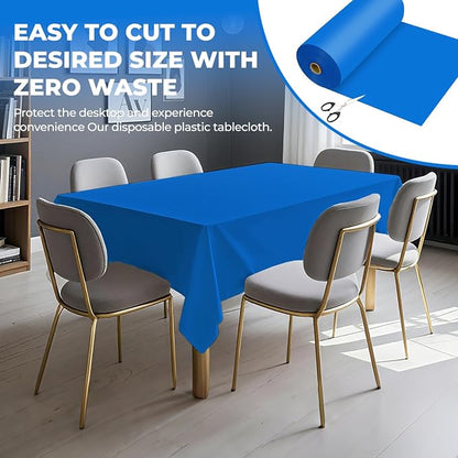 54 Inch X 300 Feet Plastic Table Cover Roll Premium Disposable Plastic Tablecloth for All Type/Shape Tables | Picnic, Party, Banquet, Birthdays, Weddings (Blue, 54 Inch X 300 Feet)
