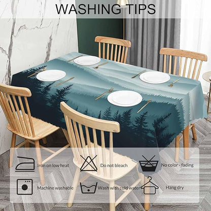 Mountain Forest Decorative Table Cover for Kitchen, Foggy Mountain Pine Woodland Oblong Tablecloth Dining Table Cloth Tabletop Tablecloths for BBQ Picnic Coffee 52"X70", 4-6 Seats
