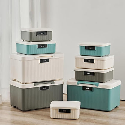 Lockable Storage Box – 4.5 Gallon Waterproof Plastic Organizer w/Adjustable Lock for Home/Office/Outdoor Travel (White & Grey)