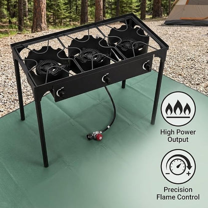 3-Burner Outdoor Cooker, 225,000 BTU High Pressure Cast Iron Burner for Camping and Backyard, Detachable Legs, Adjustabl