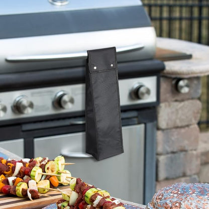 2 Pcs Grill Utensil Storage Bag BBQ Tool Holder Pouch,Black | Oxford Cloth Foldable Design, Camping Hiking Organizer, Snap Closure Secure, Stands Upright or Flat, Portable Outdoor Pouch