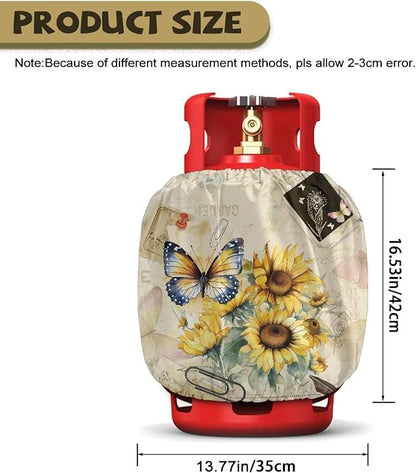 Camper Propane Tank Cover Butterfly Sunflower 20 lb Propane Tank Cover Protective Covers for Grill, Travel Trailer RV, and Outdoor Use Windproof Weatherproof Gas Covers