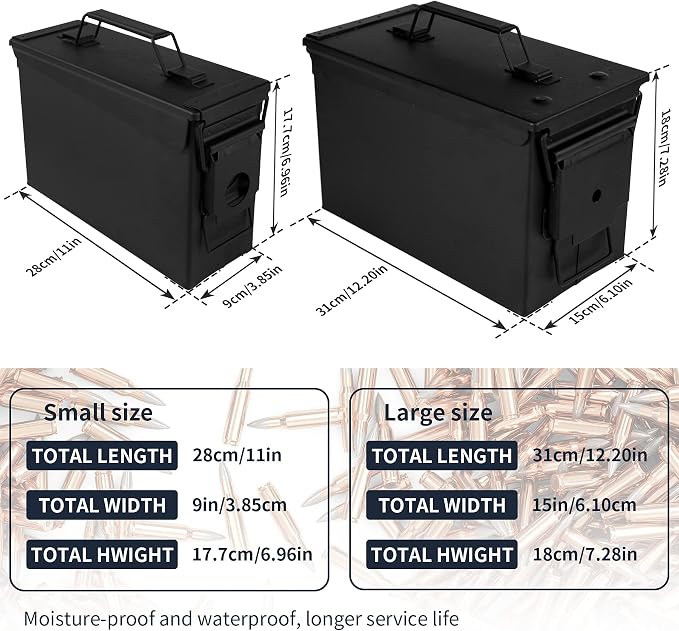 GUGULUZA Metal Ammo Can 30 50 Cal, Waterproof Airtight Ammo Containers Case | Heavy-Duty Ammunition Storage Case Military Container, Lockable Box w/Flip Top for Long-Term Storage Bullet, 30Cal and 50 Cal