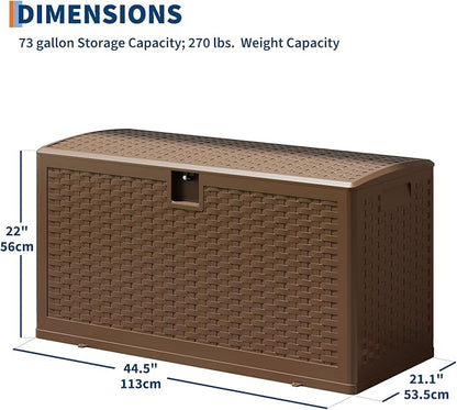Garvee Outdoor Storage Box, 73 gal Large Waterproof Resin Deck Box Indoor Outdoor Use, Lockable UV Resistant Storage Bin for Patio, Garden, Cushions, Tools, Equipment, Brown
