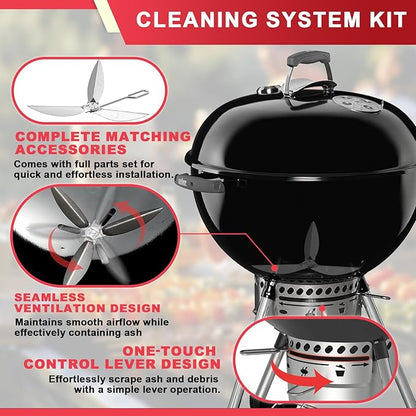 7436 Cooking Grate Hinged & 7441 Charcoal Grate for Weber 22" 22.5" Kettle Charcoal Grill,Replacement Grates for Weber One-Touch/Master-Touch/Performer Series, with 7444 One-Touch Cleaning System Kit