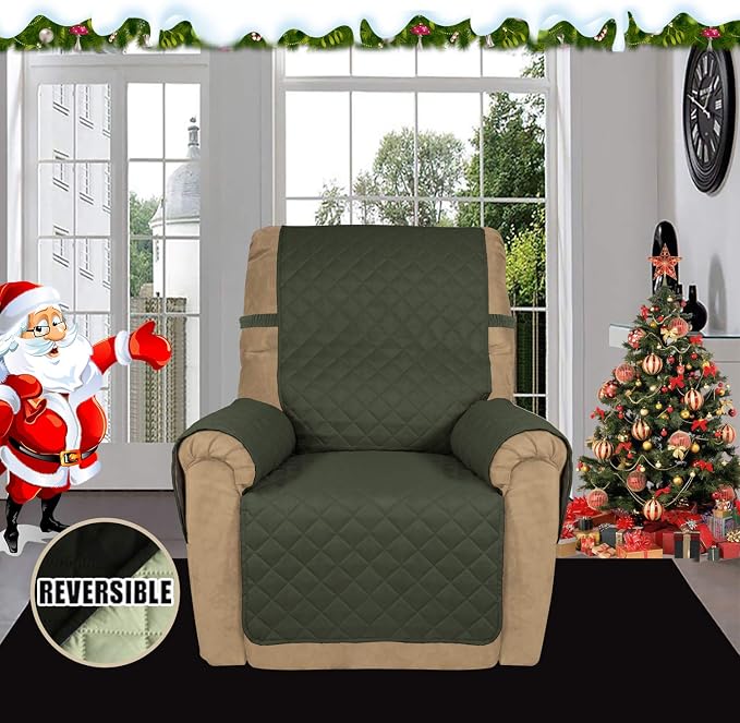 Easy-Going Reversible Couch Cover, Recliner 19 in, Army Green/Beige | Machine Washable Slipcover For Dogs, Water Resistant Furniture Mat For Living Room, Non-Slip Sofa Cover, Pet Friendly