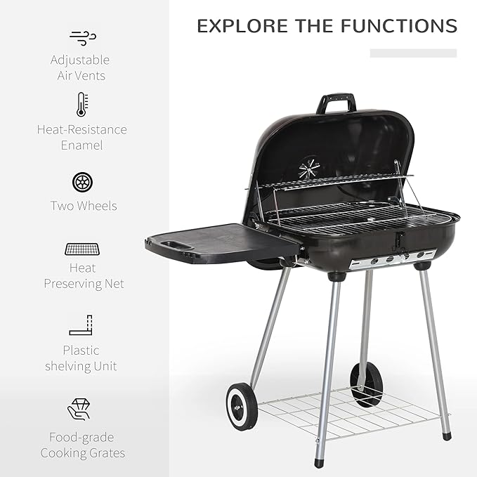 22 Inch Portable Charcoal BBQ Grill, Outdoor Barbecue Grill for Backyard Camping Picnic