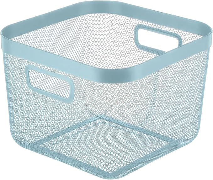 AJIODA Metal Mesh Steel Baskets, Household Wire Storage Organizer Bin Garden Harvest Basket Multi-functional Fruit Baskets with Handles for Kitchen Bathroom Picnic Shopping Decor Cabinet Home, Blue