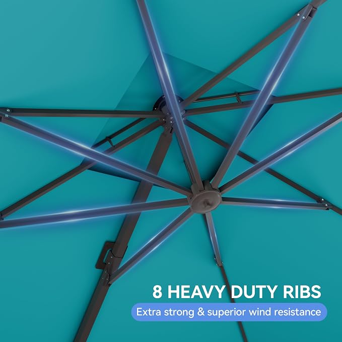 10x10FT Cantilever Outdoor Patio Umbrellas，Double Top Large Square Umbrella Heavy Duty 360°Rotation Offset Outdoor Sun Shade Umbrella for Garden Deck Pool Backyard Patio, Turquoise